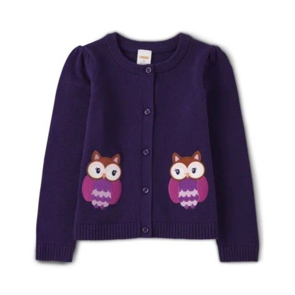 Gymboree Girls Sz 12 Owl Cardigan SweaterPurple Embroidered Magical Meadow Pink